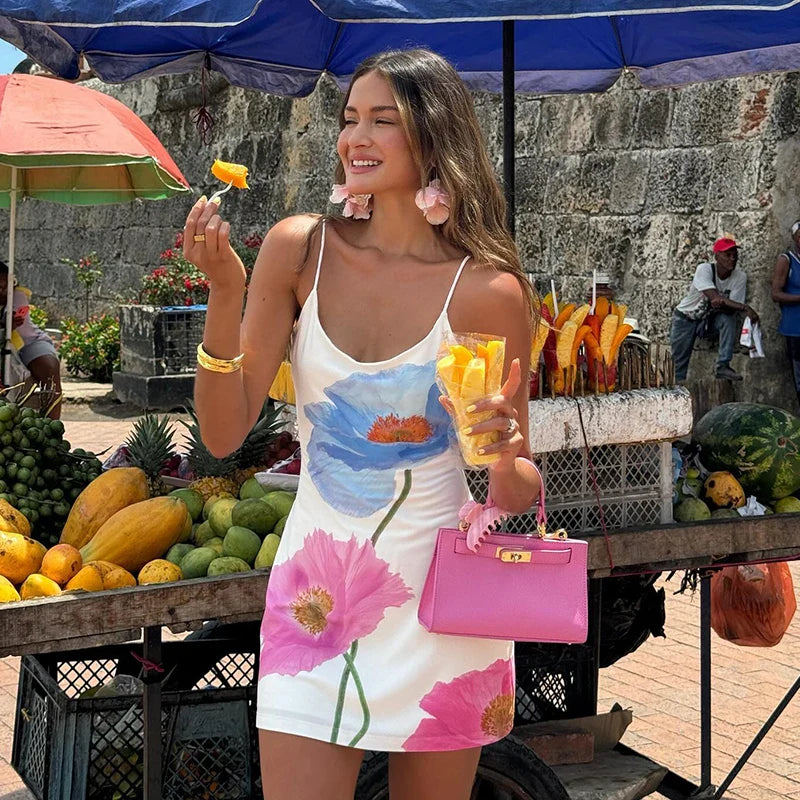 O-neck Sleeveless Strap Floral Dress
