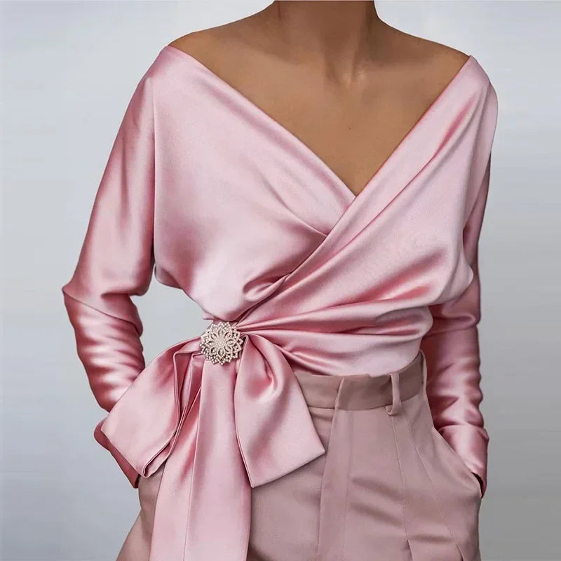 Long-sleeved Slash Neck Off Shoulder Blouse