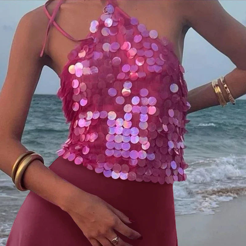 Sequin Sparkly Sleeveless Shirt Cami Top