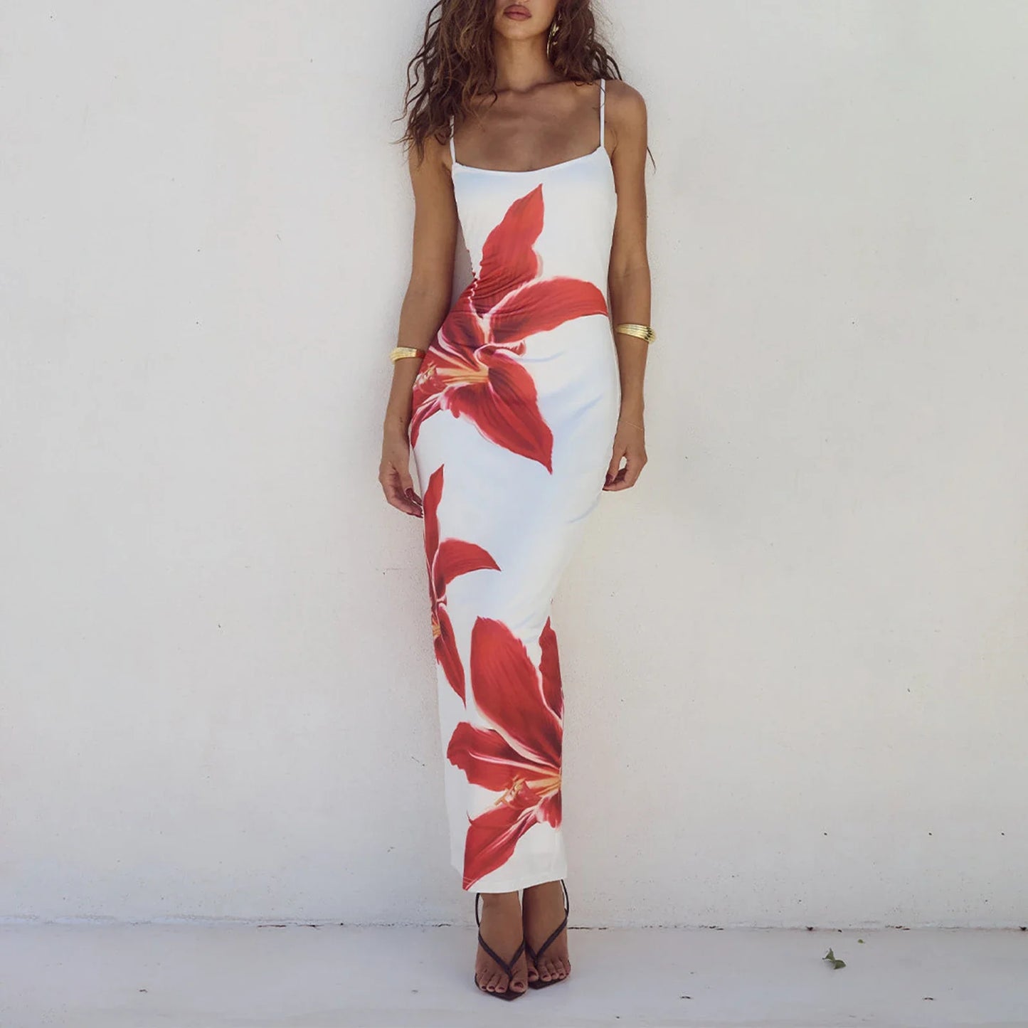Split Bodycon Spaghetti Strap Floral Dress