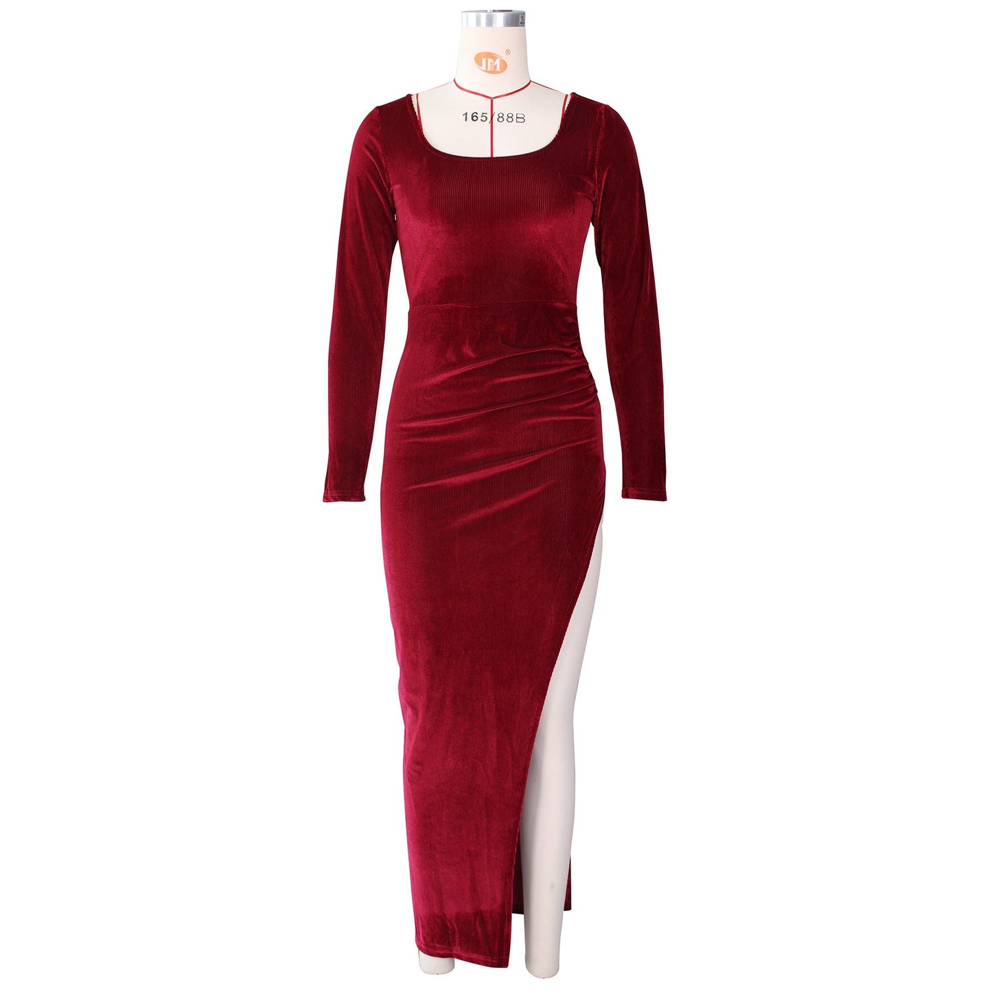 DressBetty - Elegant Velvet High Waist Slit Maxi Dress Sexy Long Sleeve Evening Party Dress