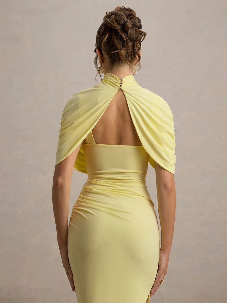 Pleated Irregular Backless Midi Dress