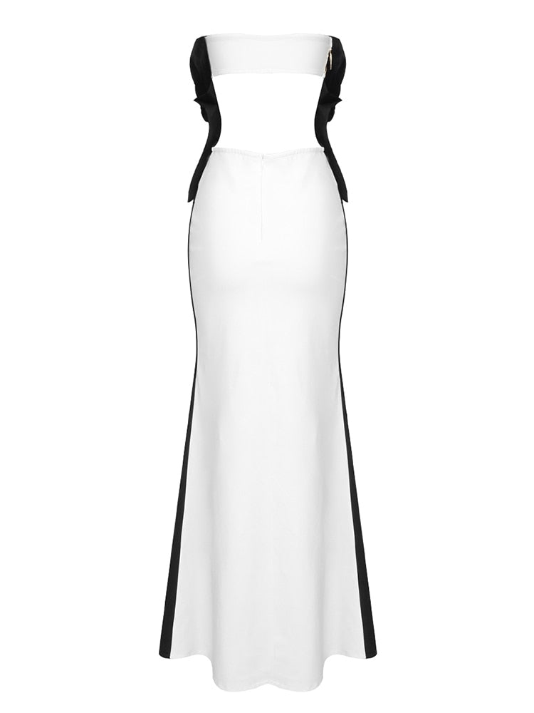 DressBetty - Bodycon Dress Elegant Black White Strapless Skiny Long Dress