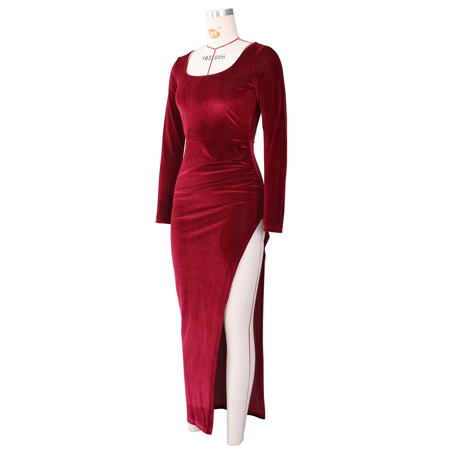 DressBetty - Elegant Velvet High Waist Slit Maxi Dress Sexy Long Sleeve Evening Party Dress