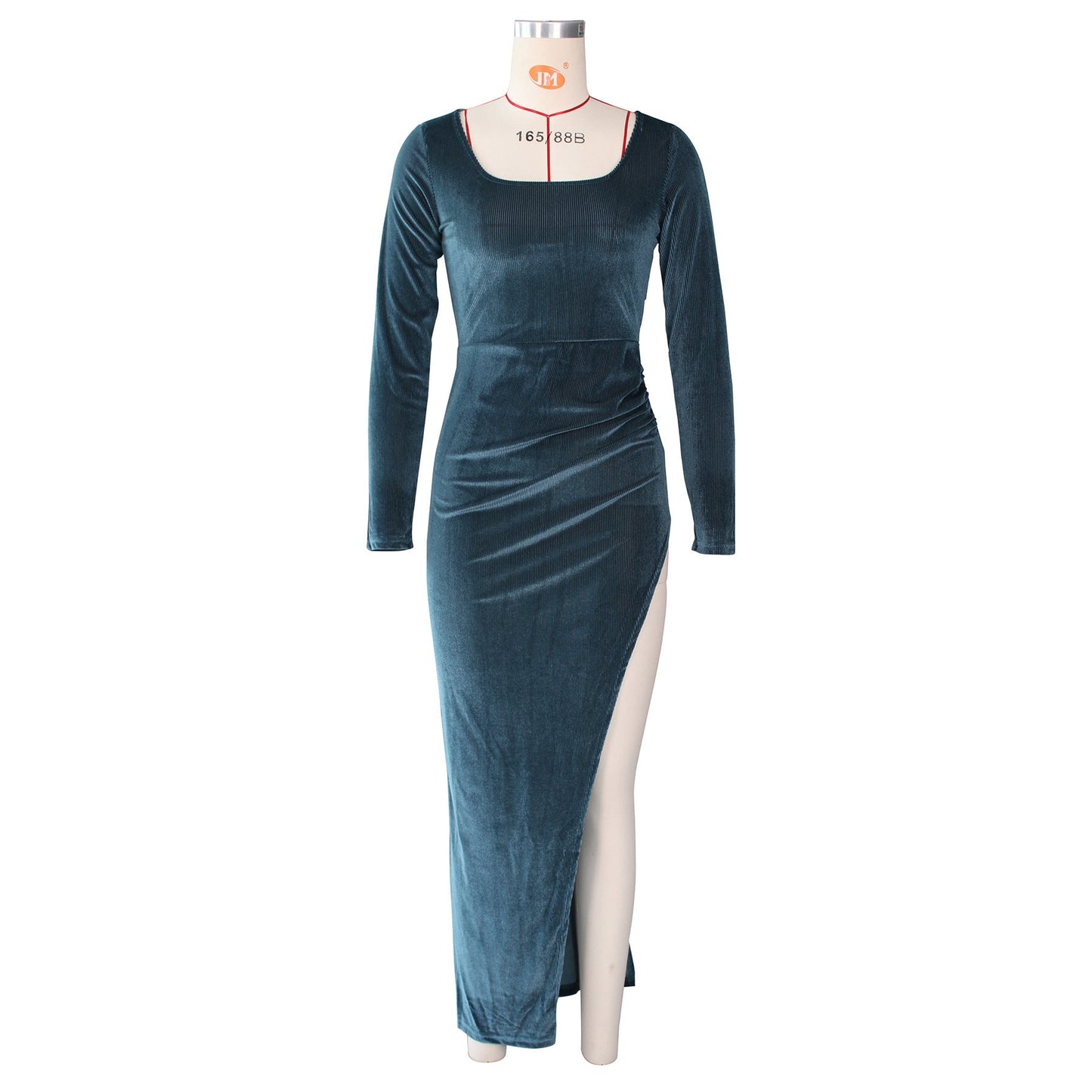 DressBetty - Elegant Velvet High Waist Slit Maxi Dress Sexy Long Sleeve Evening Party Dress