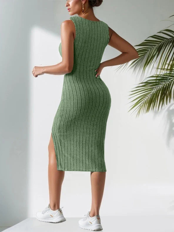 New Sleeveless Suspender Short Slit Skirt Square Neck Sexy Skirt Midi Dresses