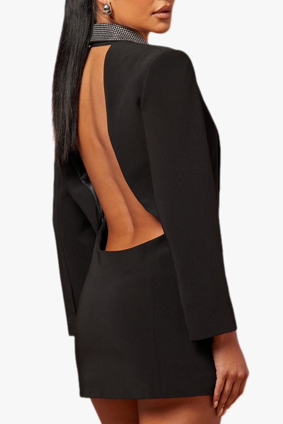Scarlett Crystal Embellished Cutout Blazer Dress - Black