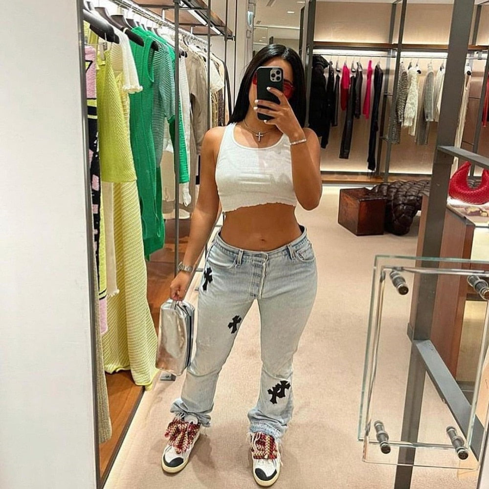 DressBetty - Women Low Waist Vintage Straight Denim Trousers Cyber Y2k Goth Pants Fashion Mom Jeans