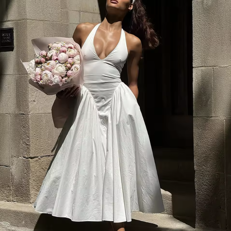 Monaco | Halter Pleated Midi Dress
