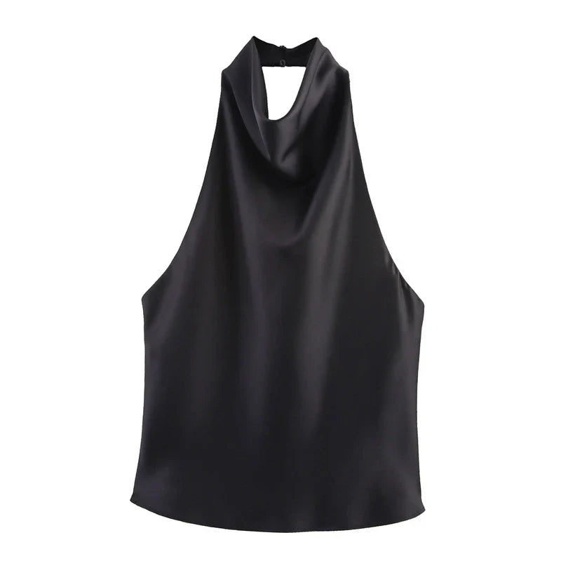 Sarina | Satin Backless Women's Halter Top