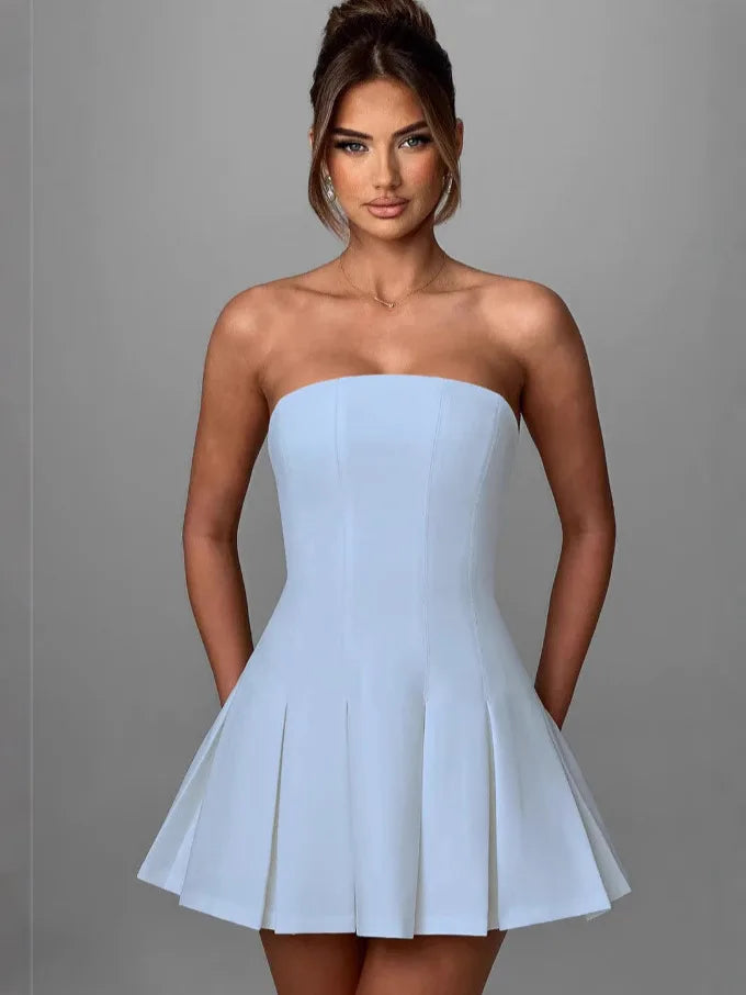 Strapless Bow Ruffle Elegant Gothic Mini Dress