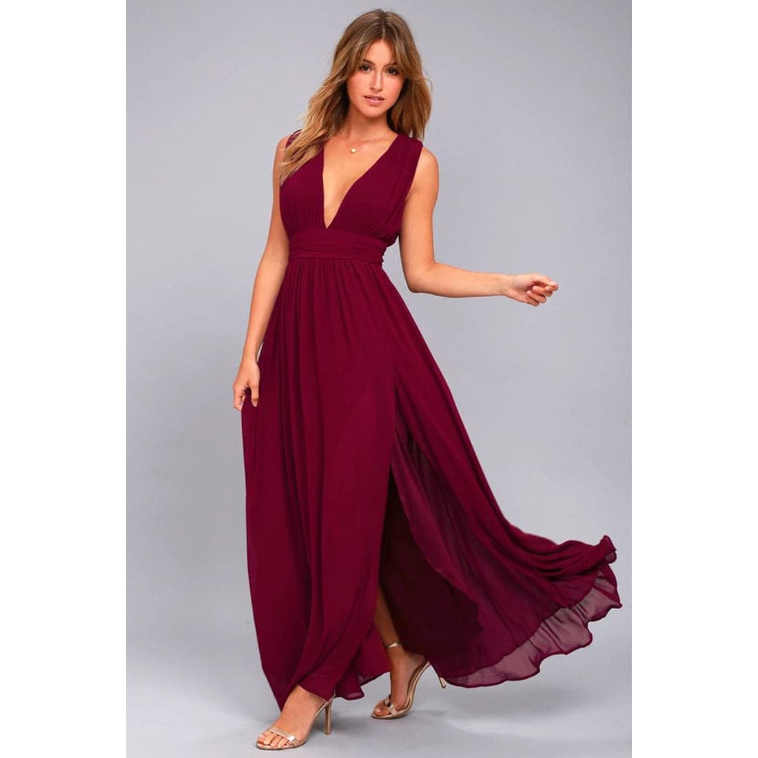 DressBetty - Sexy Solid Women Fall Sleeveless Deep V-Neck Dresses