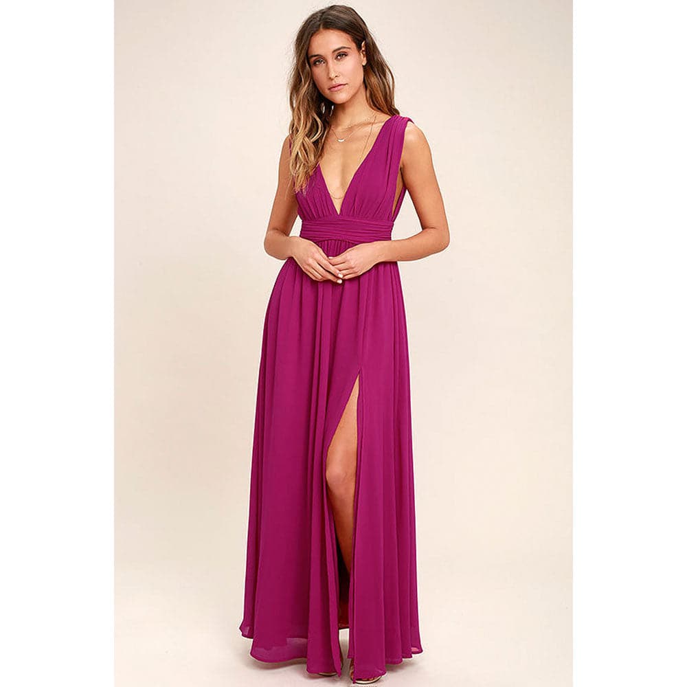 DressBetty - Sexy Solid Women Fall Sleeveless Deep V-Neck Dresses
