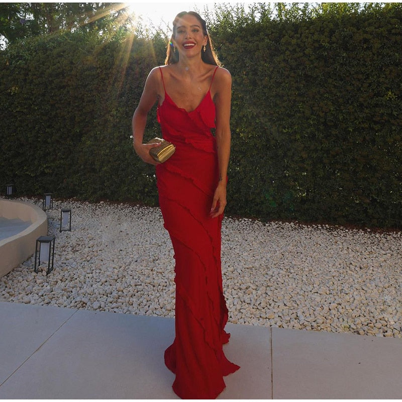 DressBetty - Elegant Deep V Neck Maxi Dress