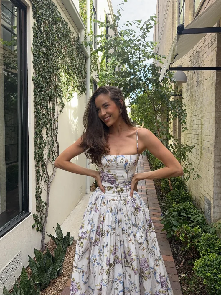 Pleated Sleeveless Backless Floral Dress