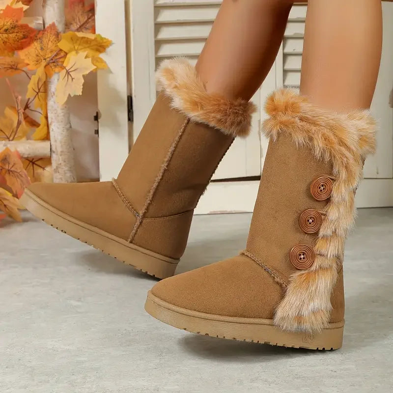 Platform Winter Faux Fur Keep Warm Mid-Calf Women__ Snow Boot