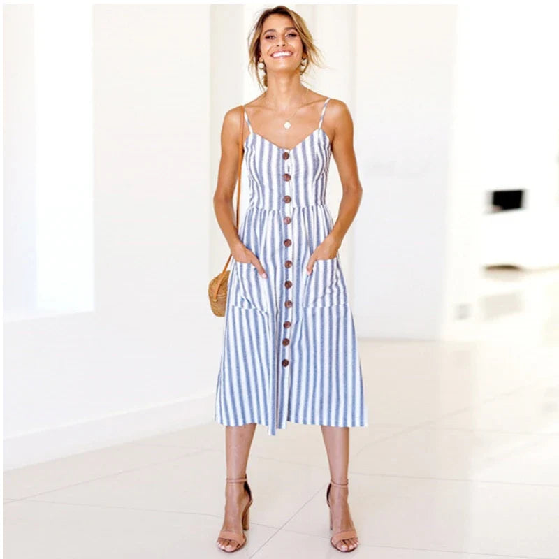 Sling Pocket Dot Retro Midi Dress