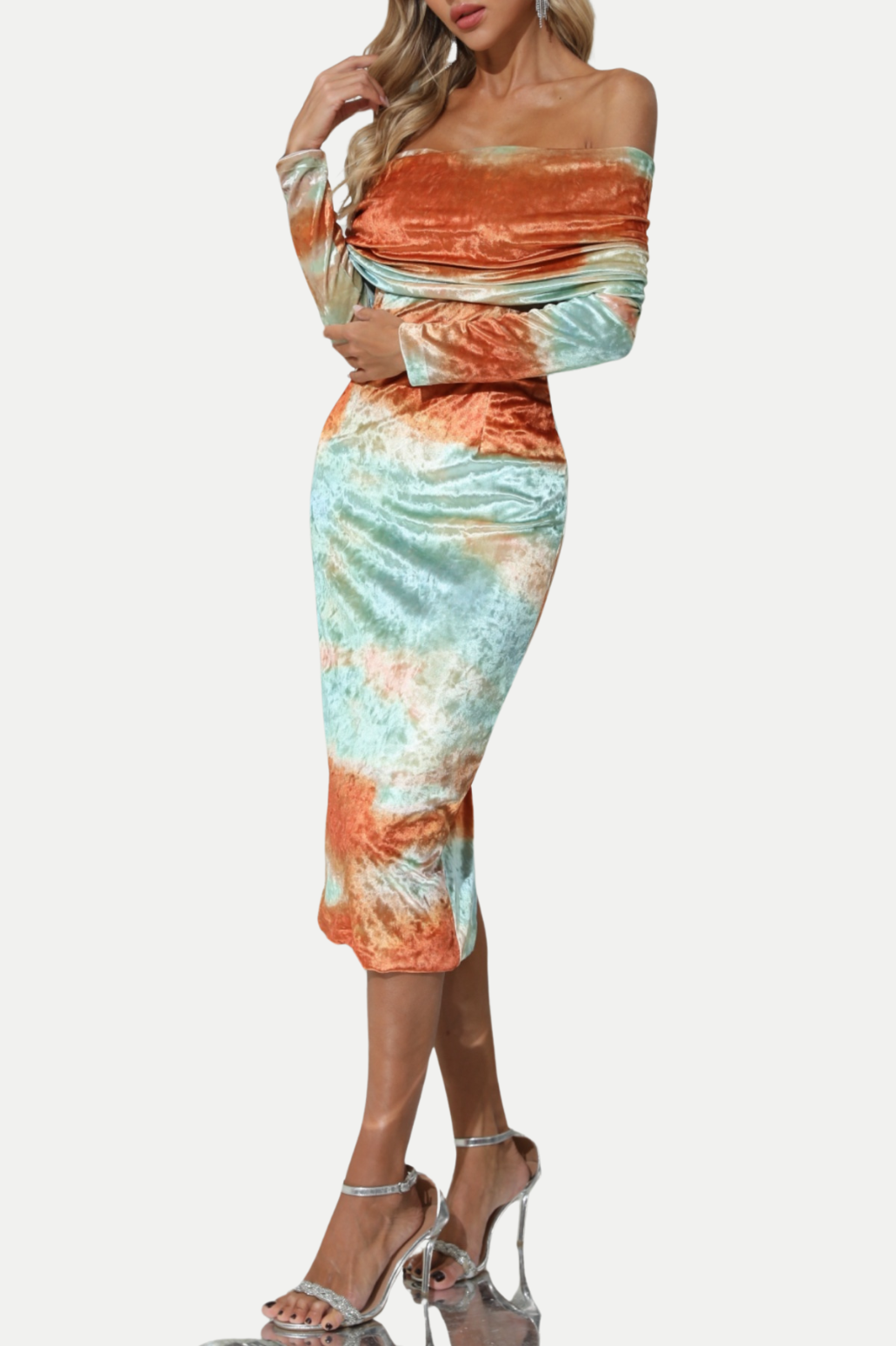 Sunset Off Shoulder Velvet Midi Dress