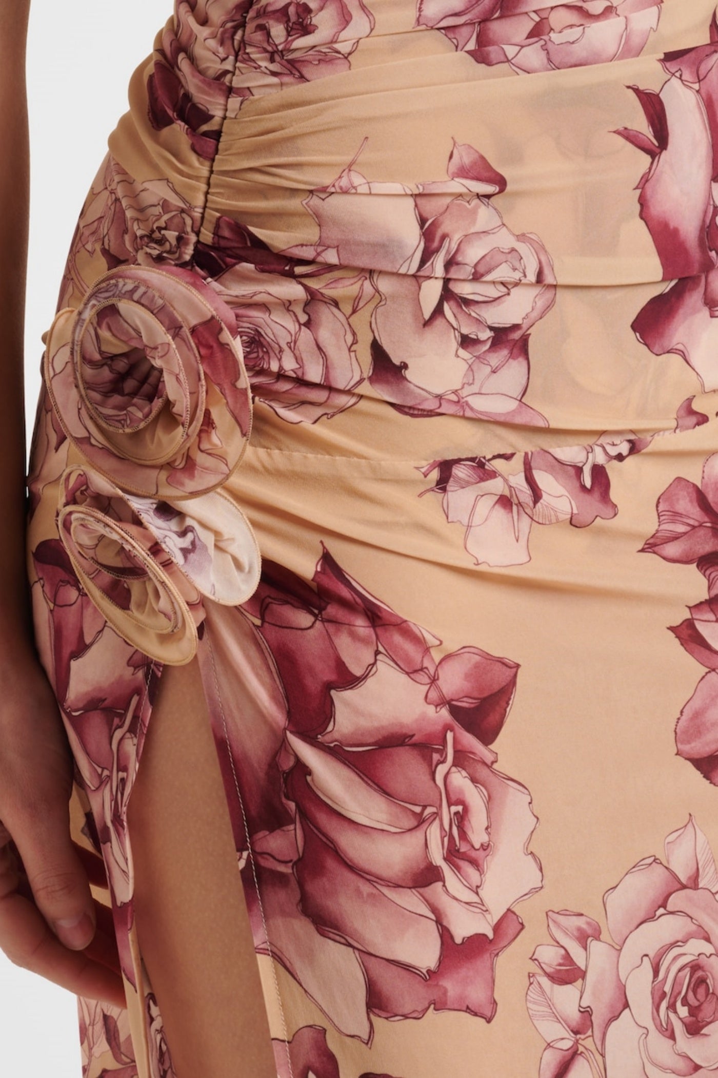 Taysia Floral Strapless Ruched Midi Dress