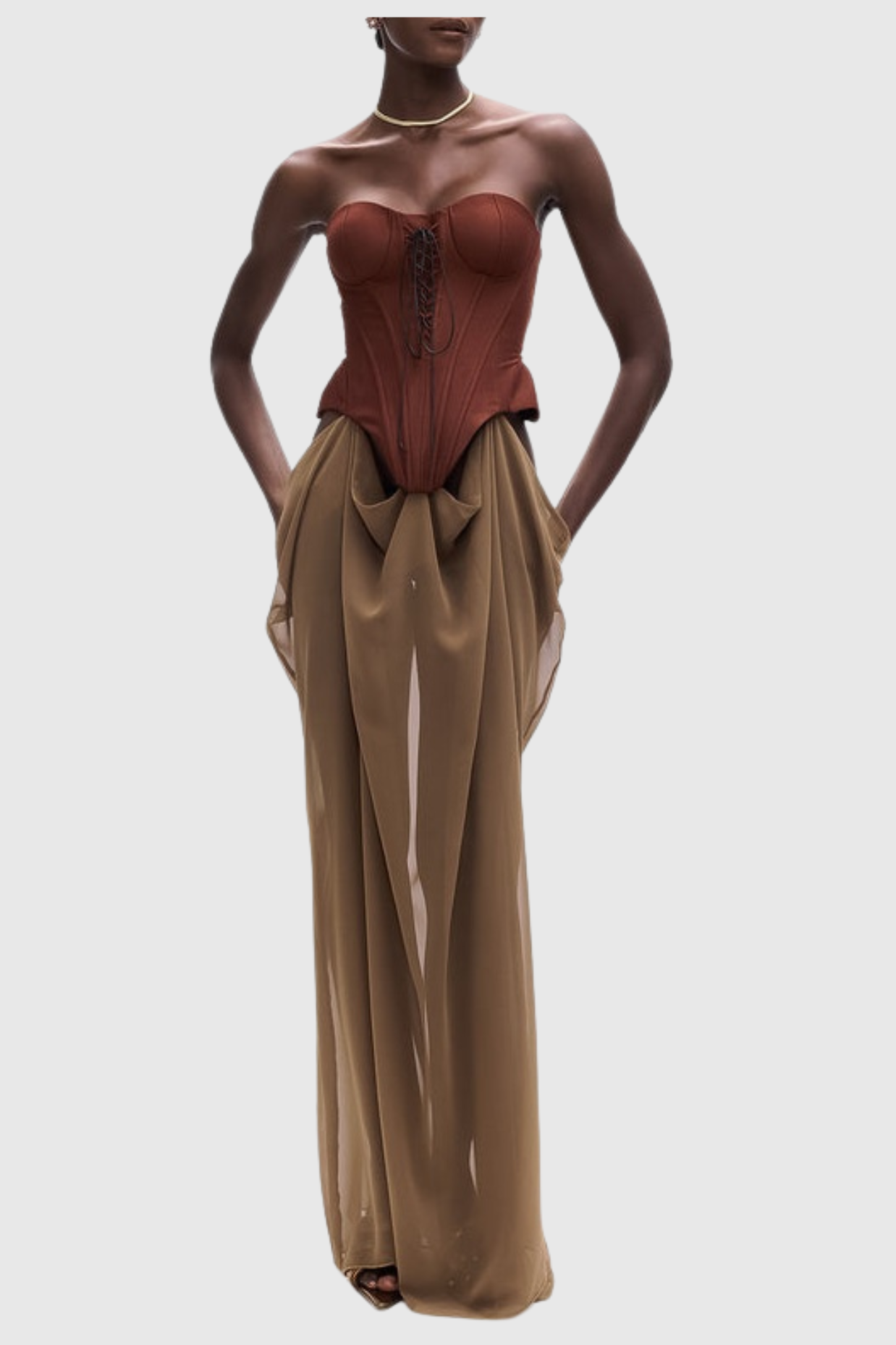 Tizoc Strapless Corset Lace Up Maxi Dress
