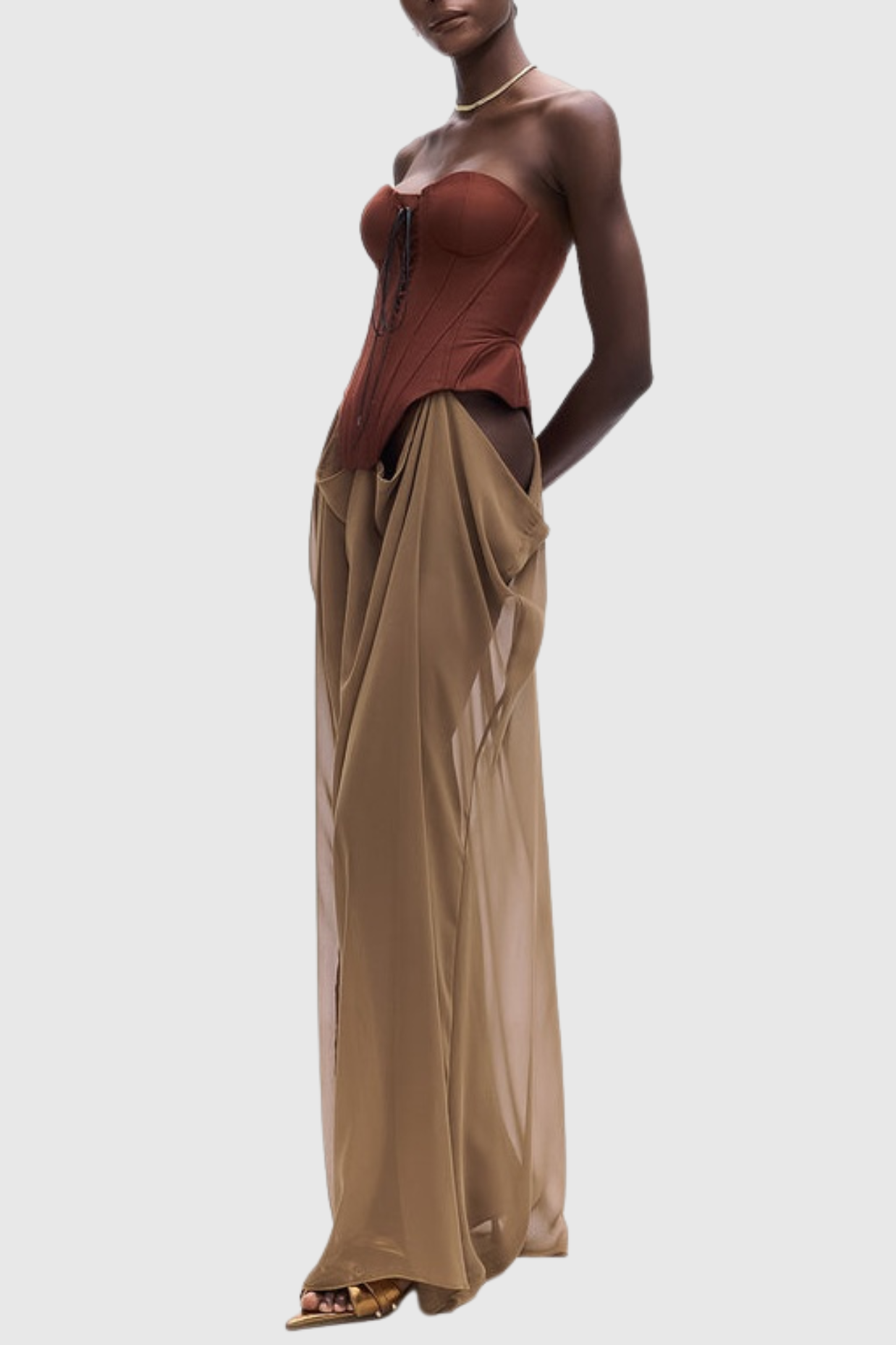 Tizoc Strapless Corset Lace Up Maxi Dress