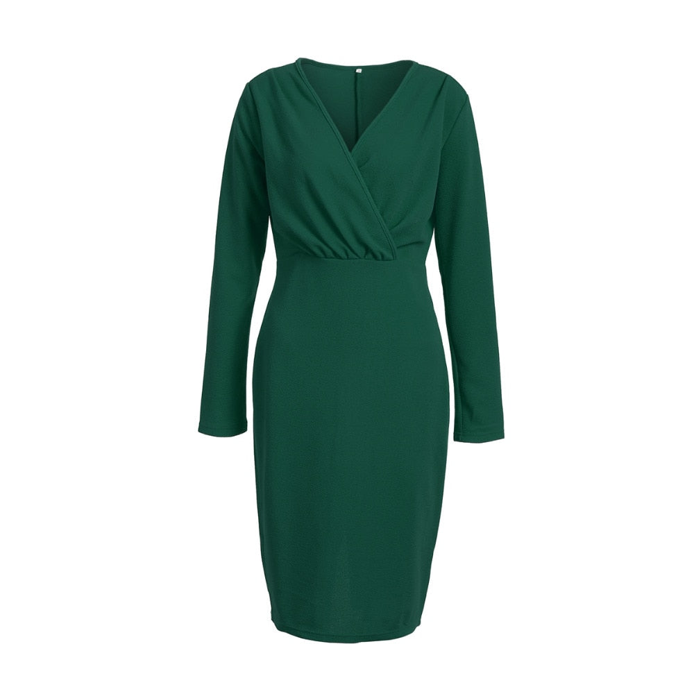 DressBetty - Long Sleeve Deep V-Neck Bandage Bodycon Evening Party Dress Plus Size S-XXL