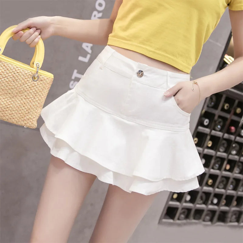 Vintage Denim Summer Sexy Solid Colour Ball Gown Mini Skirt