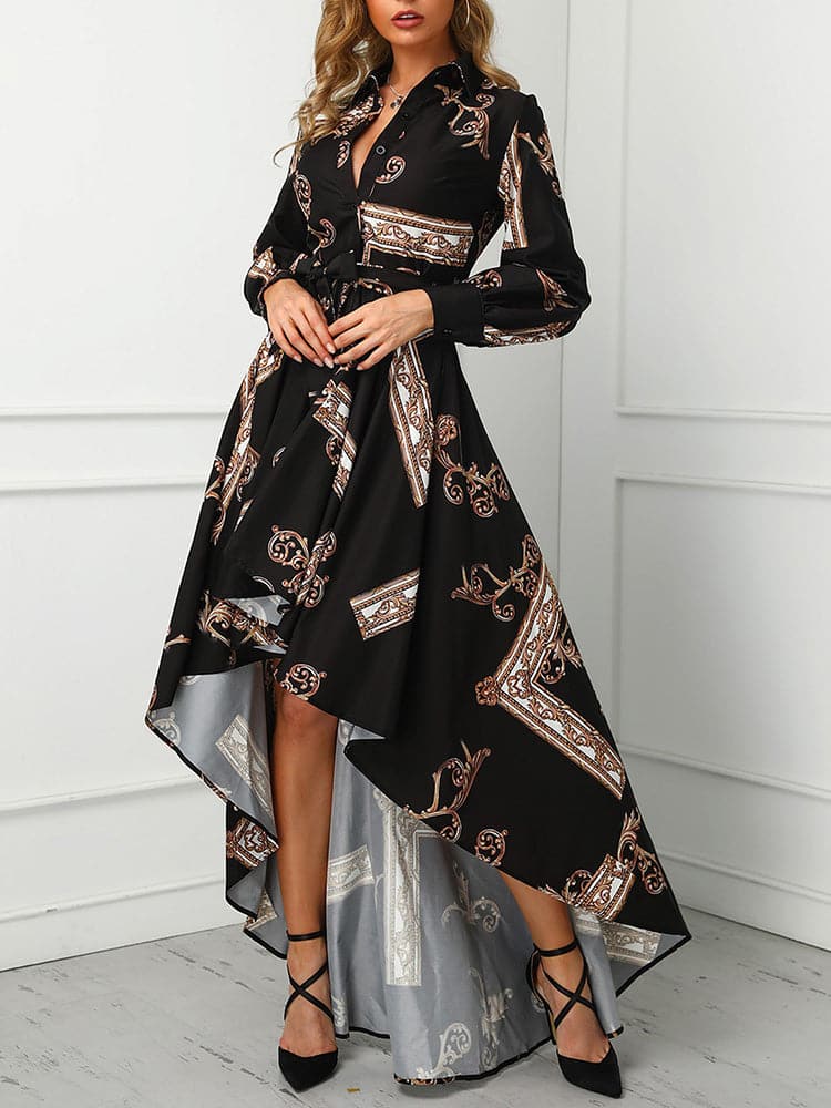 DressBetty - Vintage V Neck Lace Up Print Dress