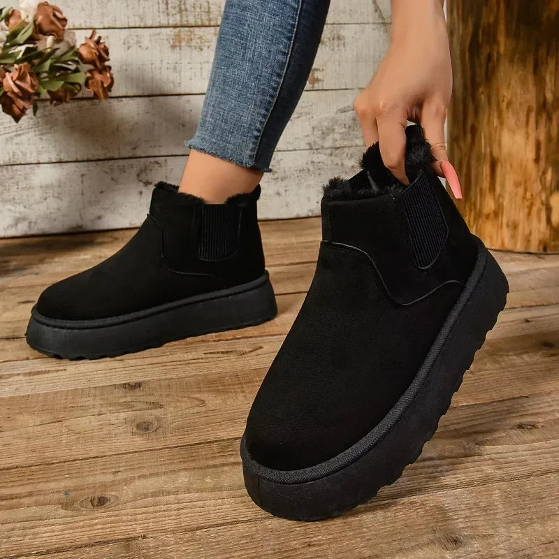 Winter Women Short Plush Warm Snow Boots Casual Shoes New Suede Fur Chelsea Ankle Boots Flats Platform Ladies Shoes Botas