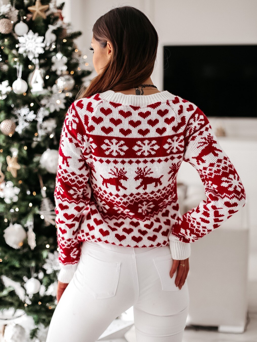 DressBetty - Christmas Sweater Knitted Pullover Sweater Snowflake Elk Print Sweaters