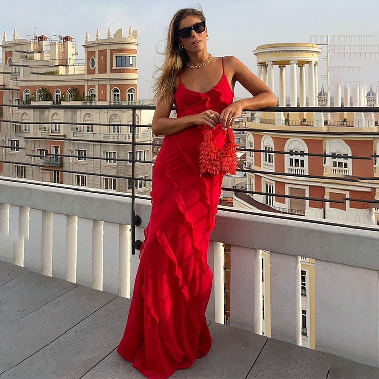 DressBetty - Elegant Deep V Neck Maxi Dress