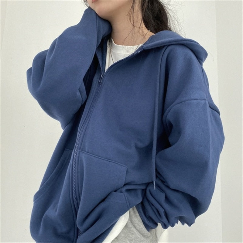 DressBetty - Korean Version Zip Up Loose Oversized Hoodie