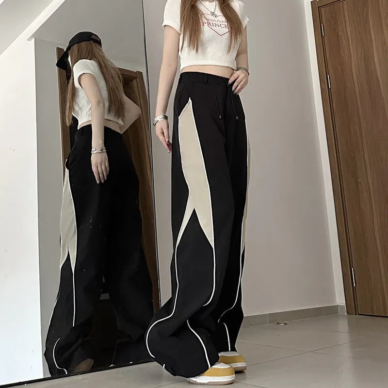 Y2K Contrasting Colors Straight Mopping High Waist Sweatpants