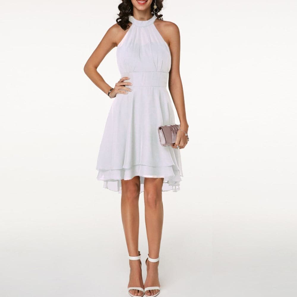DressBetty - Women's Dress Elegant Halter Sleeveless Cropped Layered Midi Dress