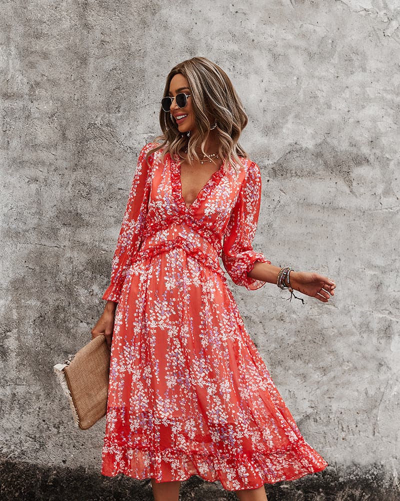 DressBetty - Spring And Summer Popular V-neck Simple Printed Dress