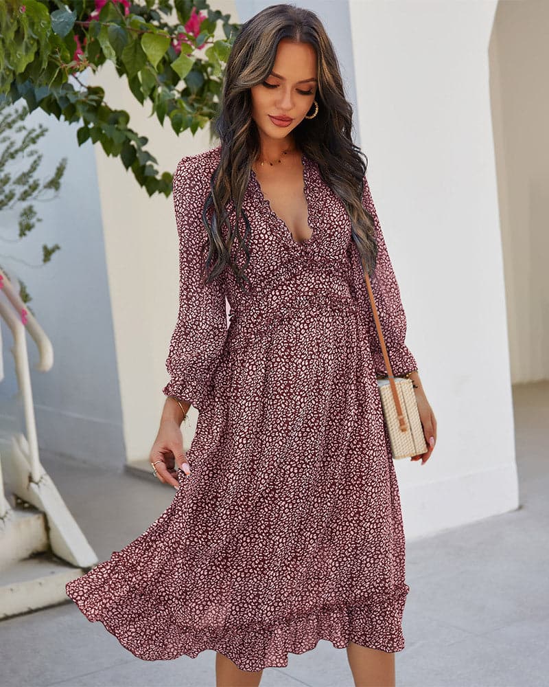 DressBetty - Spring And Summer Popular V-neck Simple Printed Dress