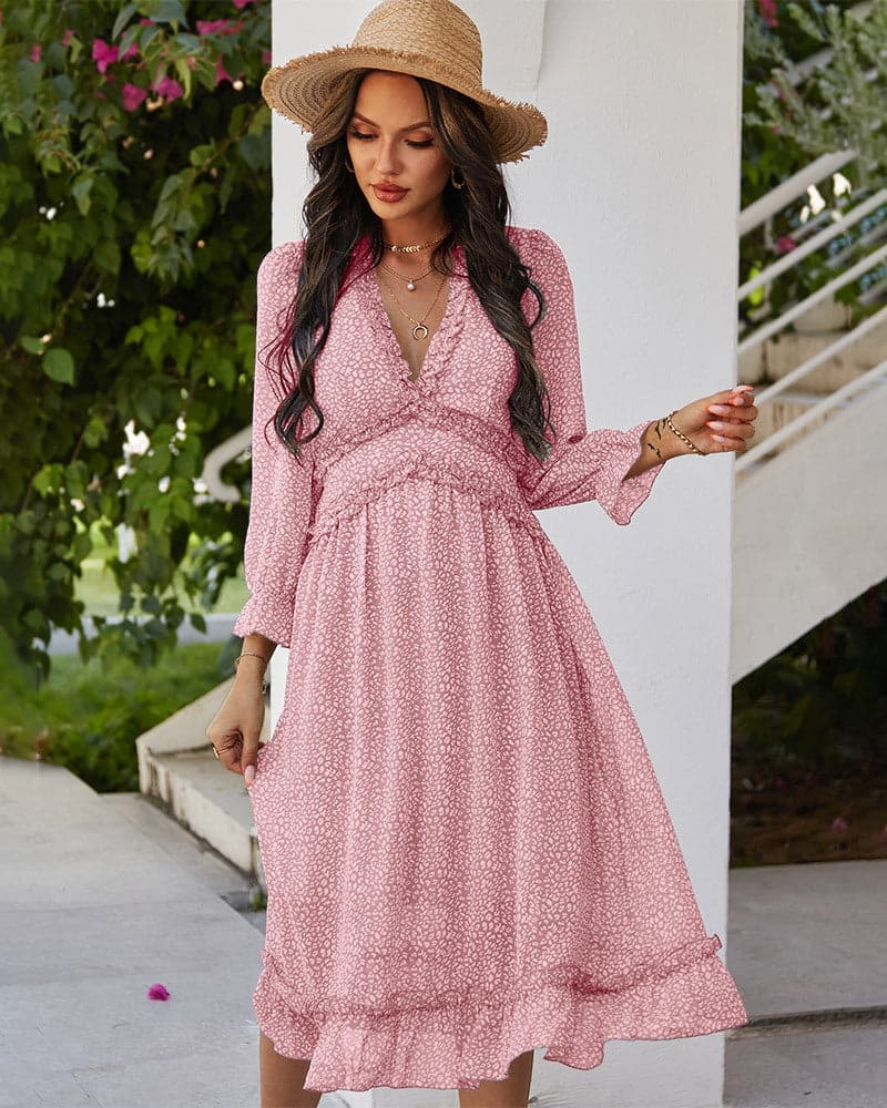 DressBetty - Spring And Summer Popular V-neck Simple Printed Dress
