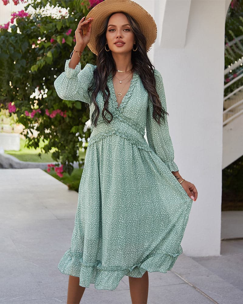 DressBetty - Spring And Summer Popular V-neck Simple Printed Dress