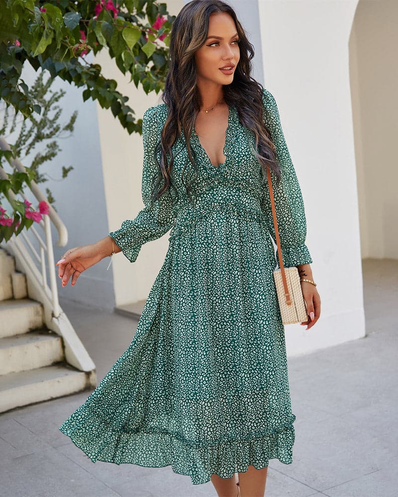 DressBetty - Spring And Summer Popular V-neck Simple Printed Dress