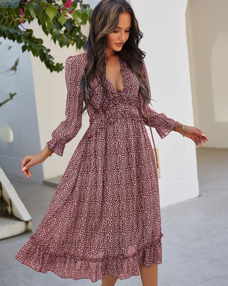 DressBetty - Spring And Summer Popular V-neck Simple Printed Dress