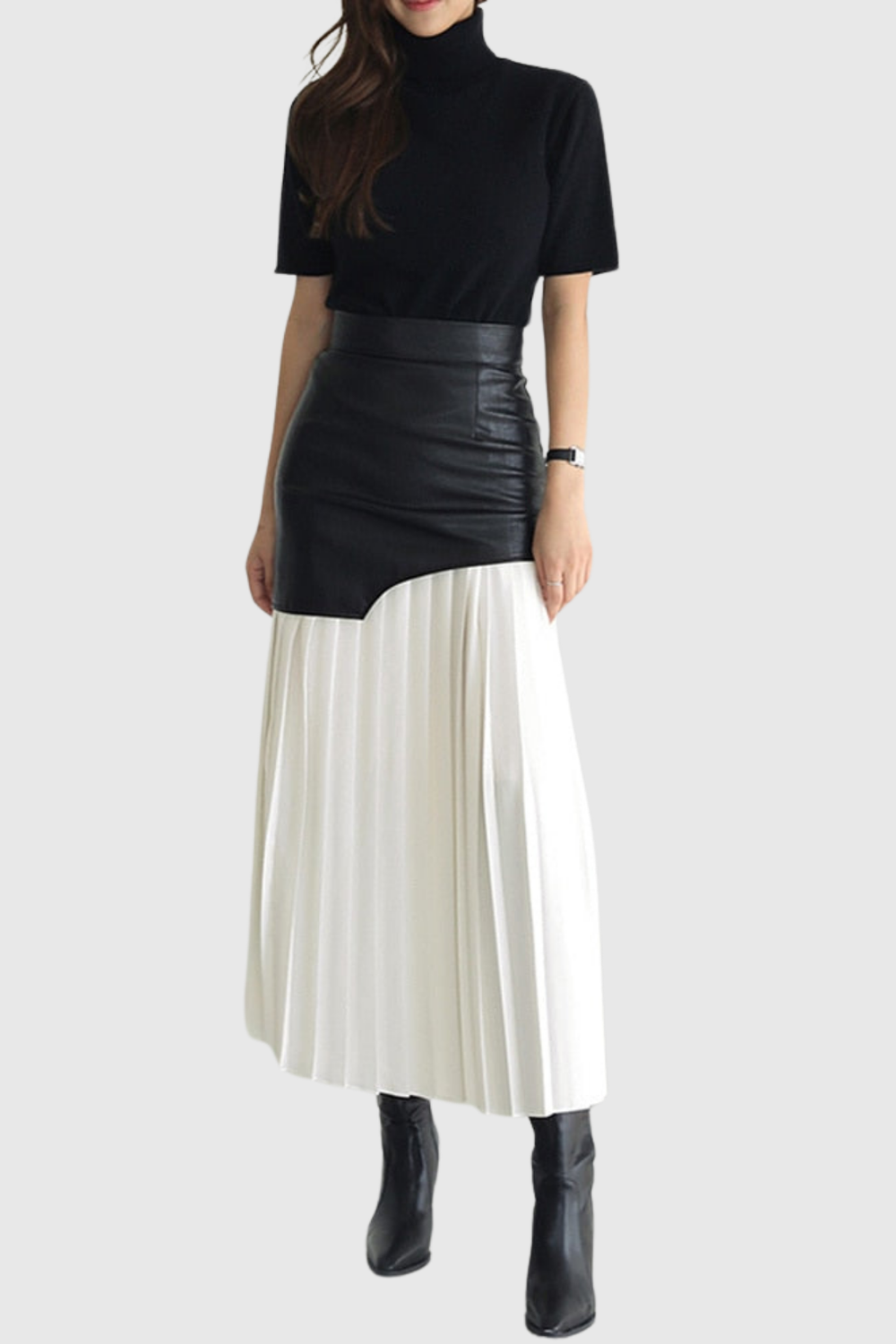 Zenobia Pleated Leather Midi Skirt - White