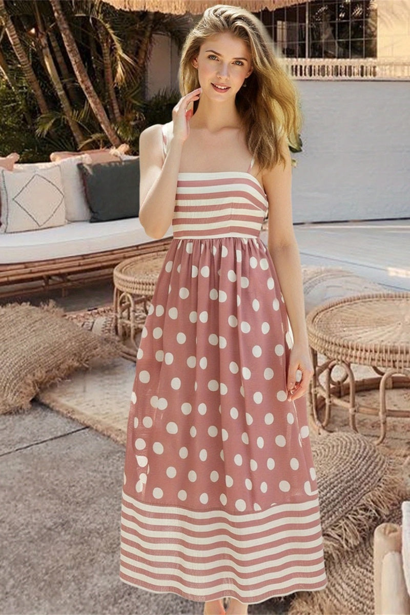 Polka Dot Square Neck Cami Midi Dress