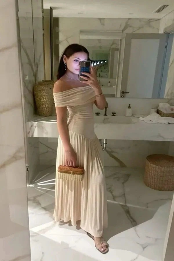 Kamara Off Shoulder Pleated Maxi Dress