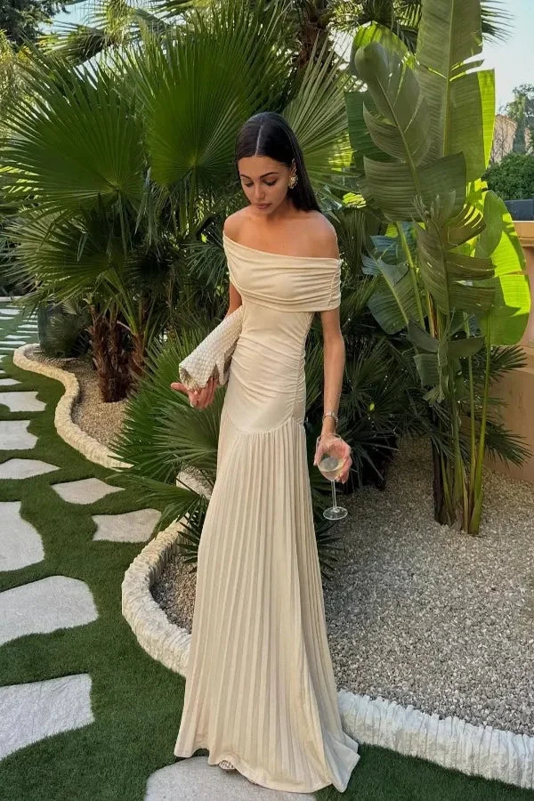Kamara Off Shoulder Pleated Maxi Dress