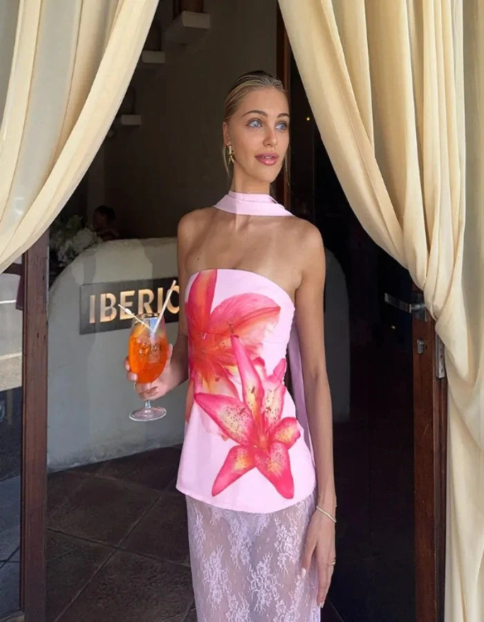Ariah Floral Sleeveless Top with Scarf