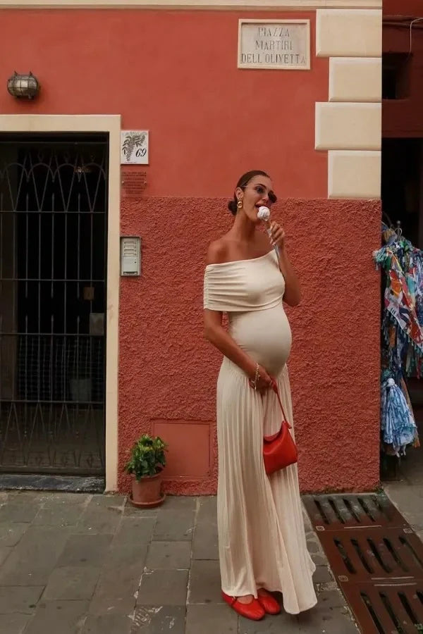 Kamara Off Shoulder Pleated Maxi Dress