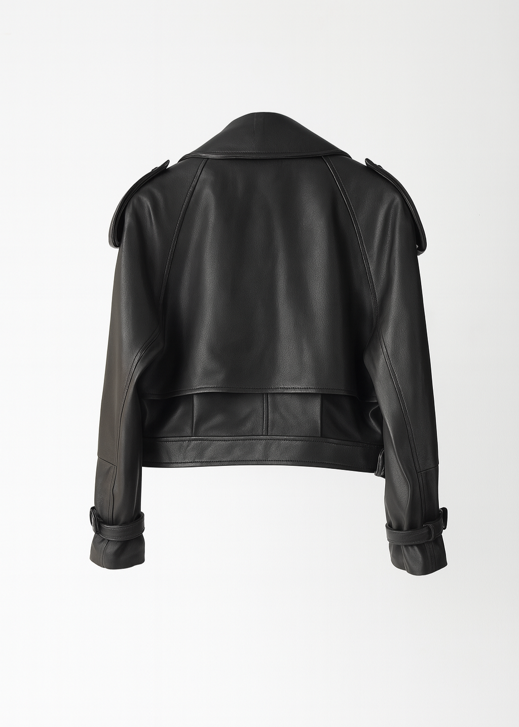 Cropped Faux Leather Biker Jacket - Belted Moto Style