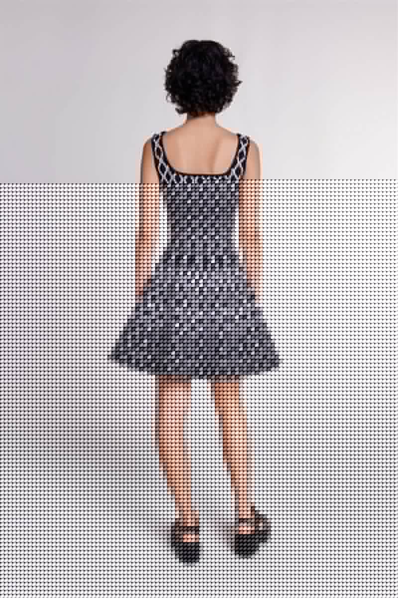 Mona Abstract Print Square Neck Mini Knit Dress