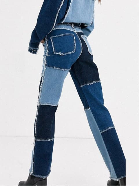 DressBetty - Women Striped Patchwork Jeans
