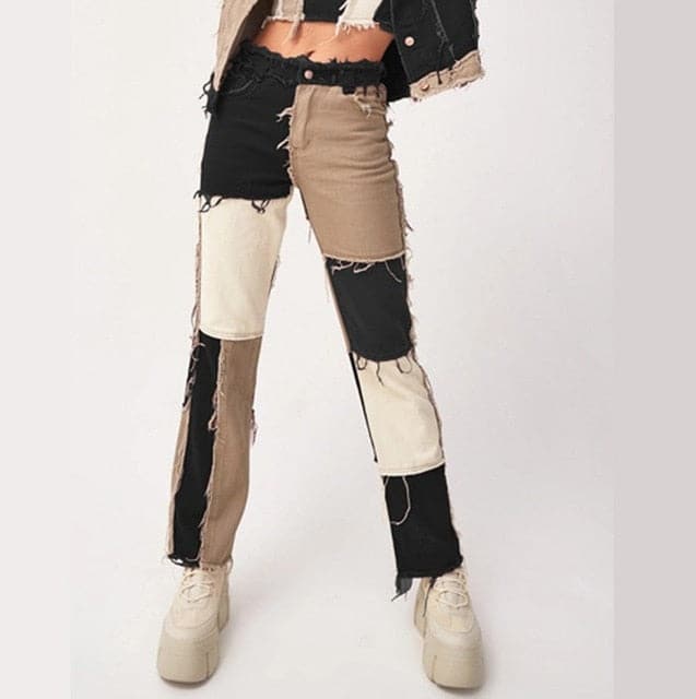DressBetty - Women Striped Patchwork Jeans